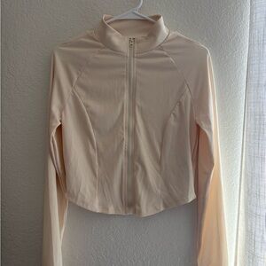 SHEIN Light Beige Textured Zip-Up Jacket